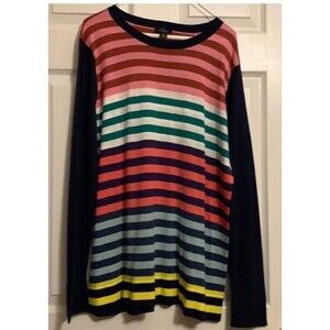 Halogen Striped Lightweight Scoop Neck Long Sleeve Sweater, size XL